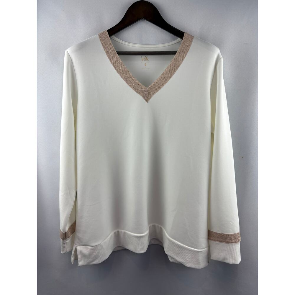 Women’s Belle by Kim Gravel Large Cream V-Neck Long Sleeve